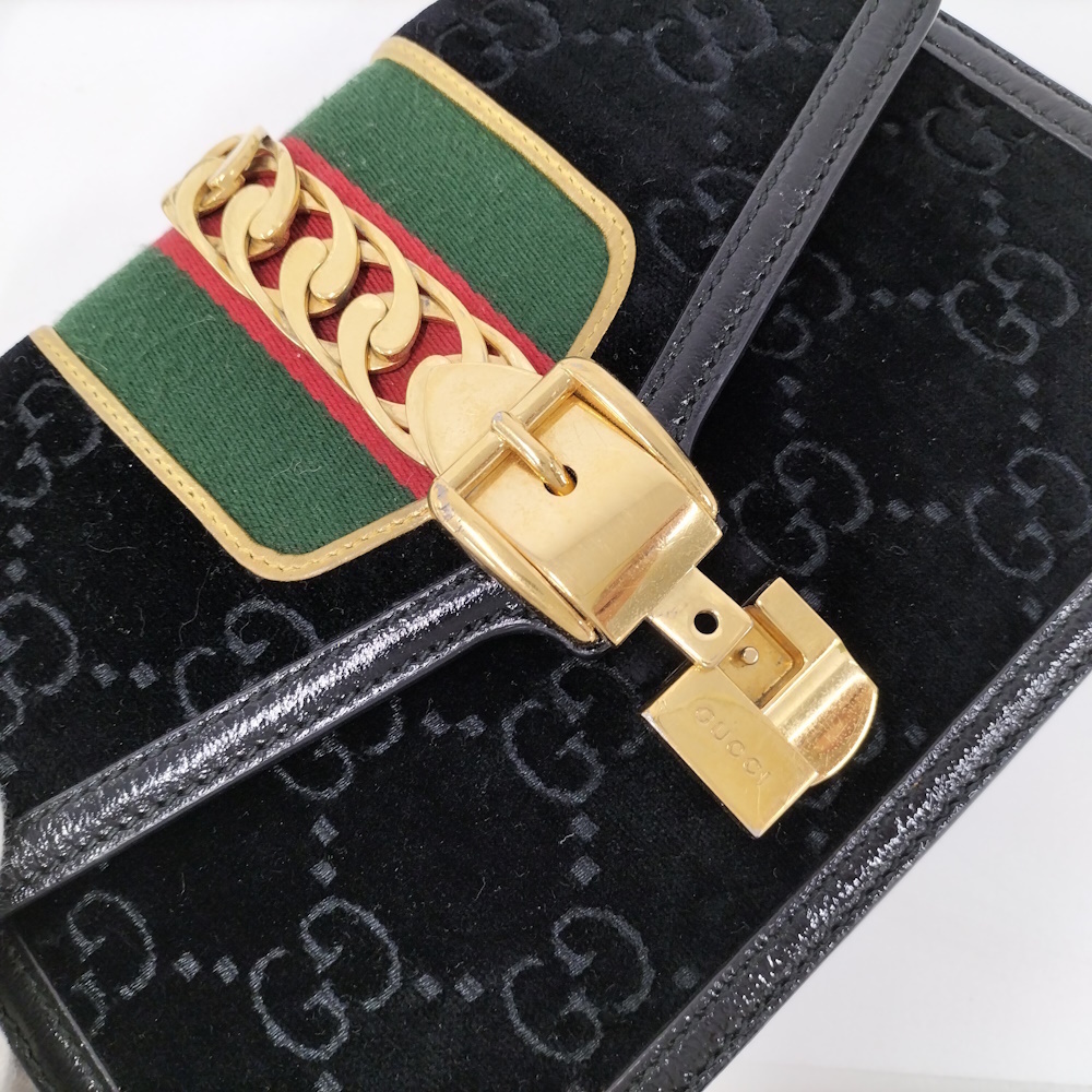 GUCCI Shoulder Bag Sherry Suede Black - Picture 8 of 10